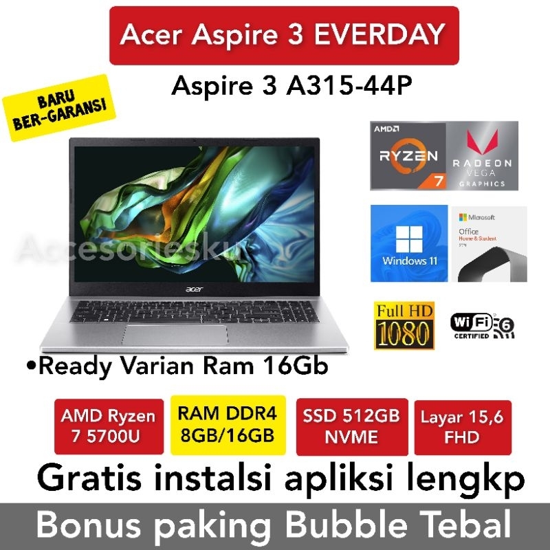 Laptop Acer Aspire 3 A315-44P Ryzen 7-5700u 8GB/16GB 512GB 15,6" WINDOWS