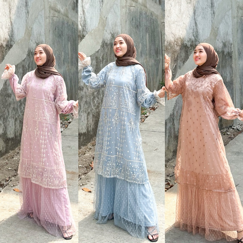 Joley Cloth - Clarissa Dress Brucat ( FREE KERUDUNG ) Muslimah Baju Kondanan Gamis Pesta Muslim Lemb