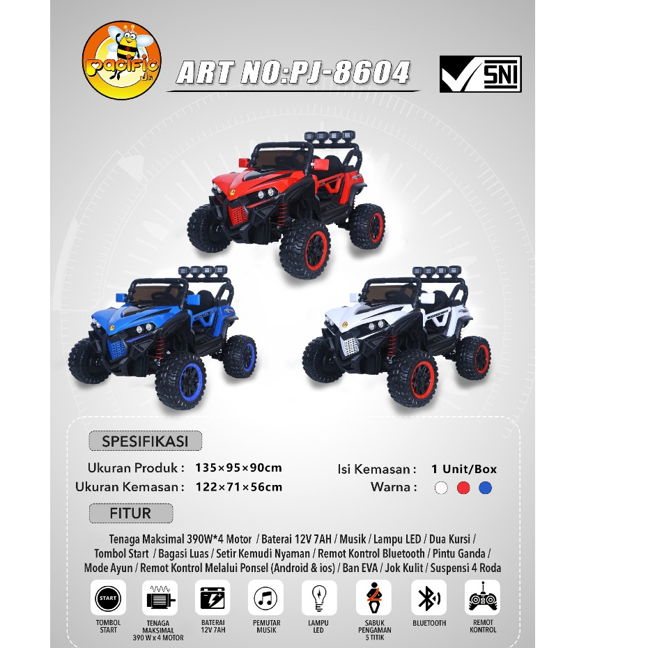 Mainan Mobil Aki Jeep Pacific PJ 8604 REMOTE BLUETOOTH Mainan Anak Murah