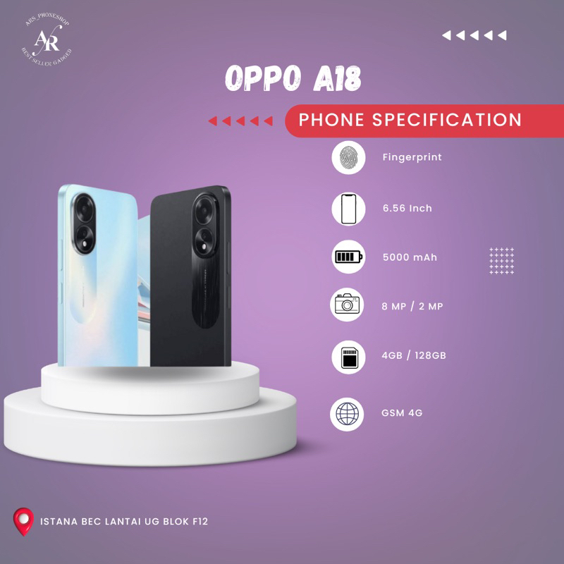 Hp Baru Oppo A18 Garansi Resmi Free TemperedGlass & Softcase