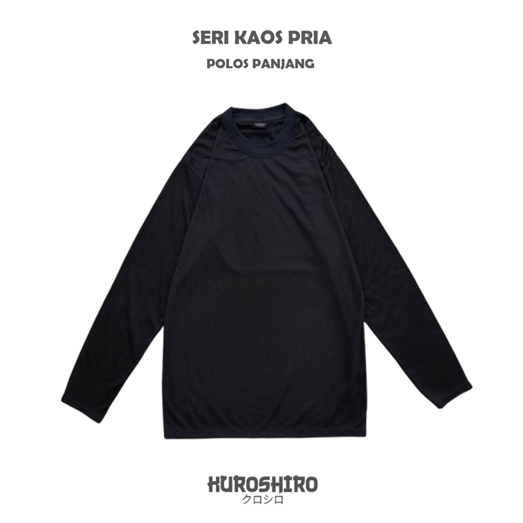 KUROSHIRO - Kaos Laki Laki Polos Panjang Baju Pria Dewasa-BLACK