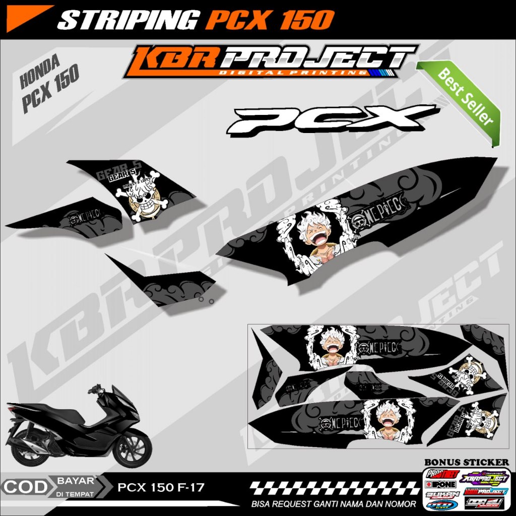 PCX 150 STIKER STRIPING MOTOR KEREN LIS VARIASI PCX 150 STIKER MOTOR HONDA DESAIN RACING F.17 HOLOGR