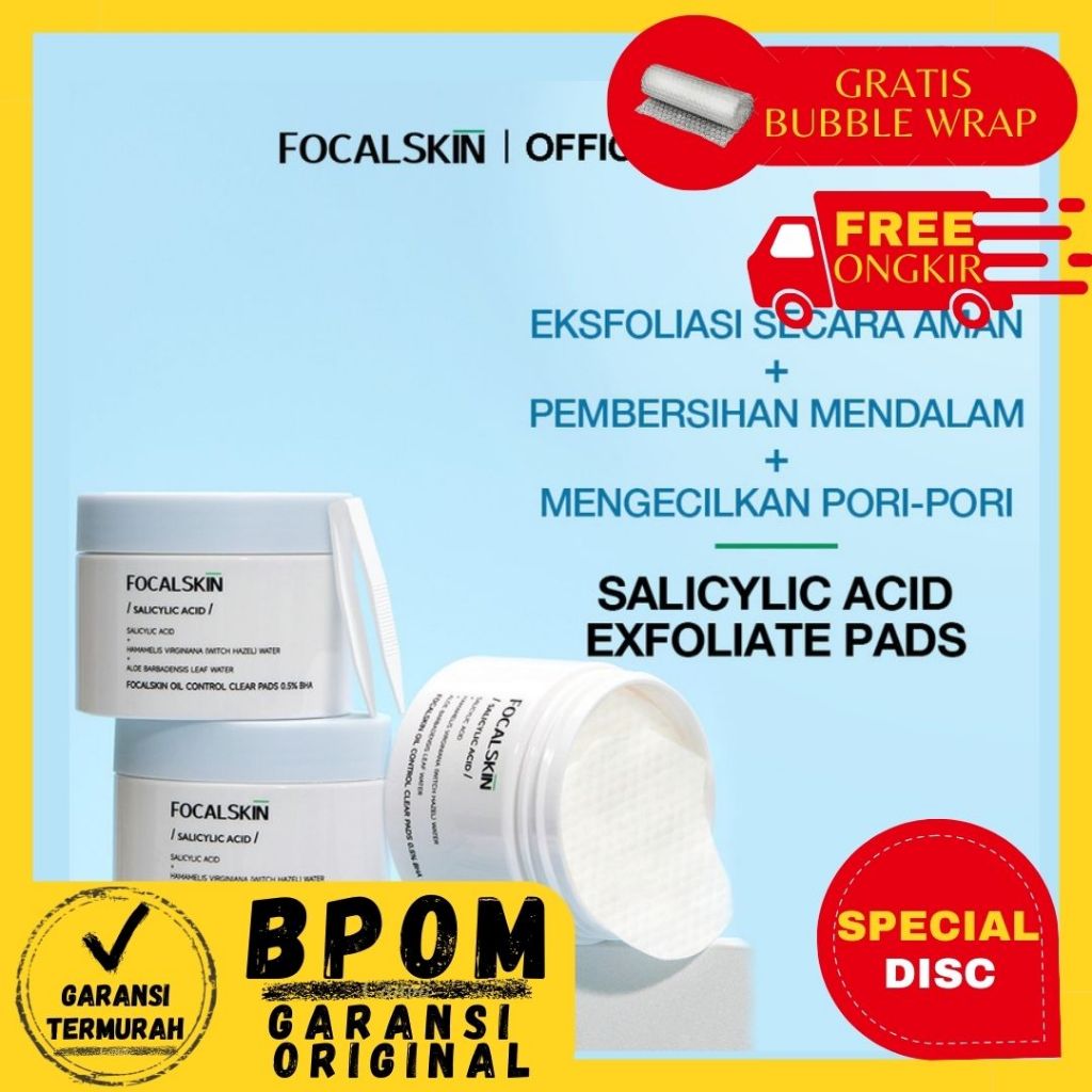 FOCALSKIN Acne Exfoliating Clear Pad 60 Pads / Kapas Eksfoliasi Wajah / Double Cleansing Pads - Exfo