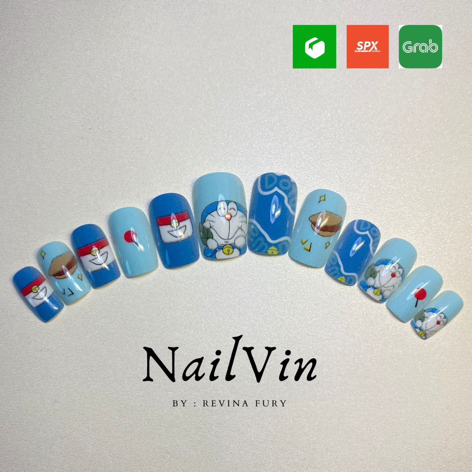 Kuku Palsu PRESS ON NAIL  DORAEMON Fake Nails Art Korea Premium