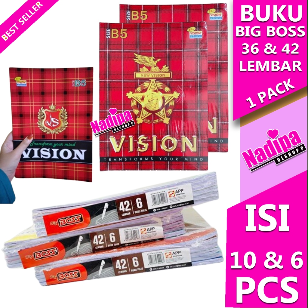 

BUKU TULIS BIG BOSS VISION 36/42 LEMBAR, 1 PACK ISI 10/6 nadipa olshopp