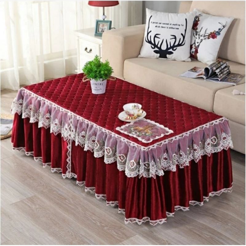 best seller premium quality taplak meja european import 120x60CM MEWAH COKLAT putih REMPEL rumbai re