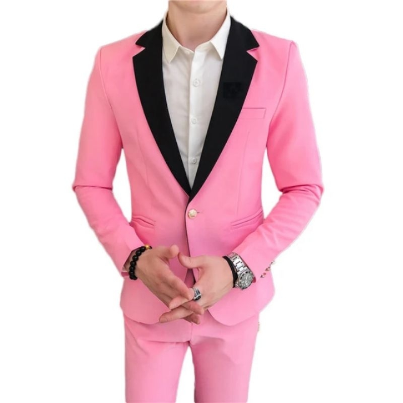 Jas blazer pria formal/Jas pria warna pink variasi hitam/Jas pria lapel kerah hitam hanya atasan