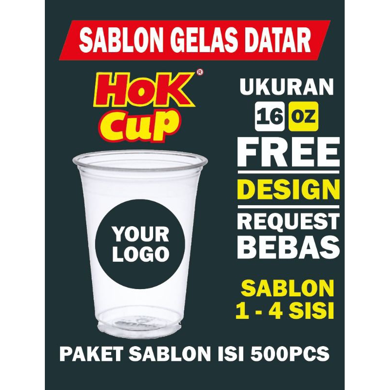 sablon gelas hok datar  16oz #cup #hok #cupplastik #esteh #jus #boba #sabloncup
