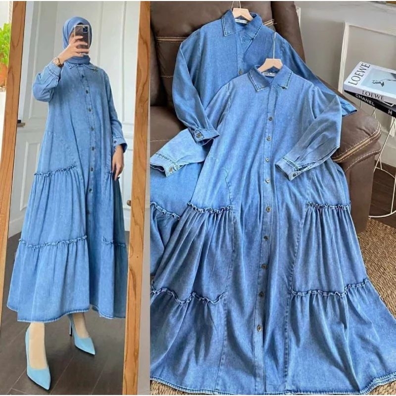 MIDI DRESS JEANS JUMBO LD 110 / MIDI PEREMPUAN REMAJA MURAH / RATULIU TUNIK / Rose tunik / tunik jea