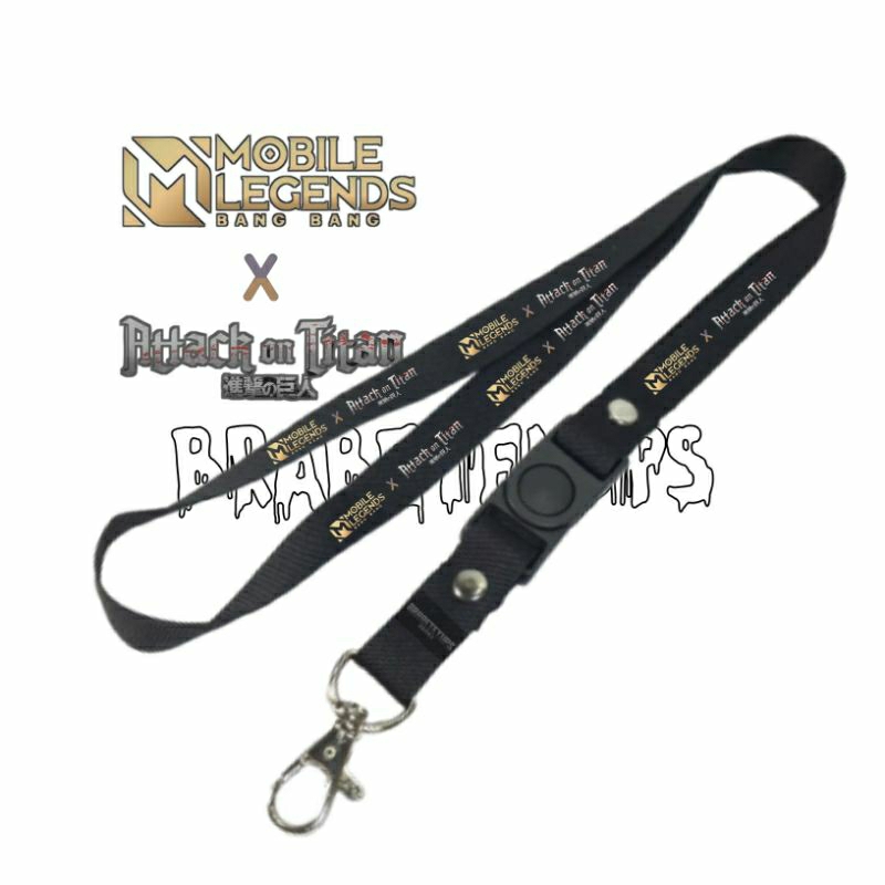 

LANYARD MLBB X AOT / MOBILE LEGENDS BANG BANG X ATTACK ON TITAN / TALI LANYARD ART / GANTUNGAN HANDPHONE NAME TAG KARTU NAMA ID CARD / LANYARD POLOS / LANYARD HITAM