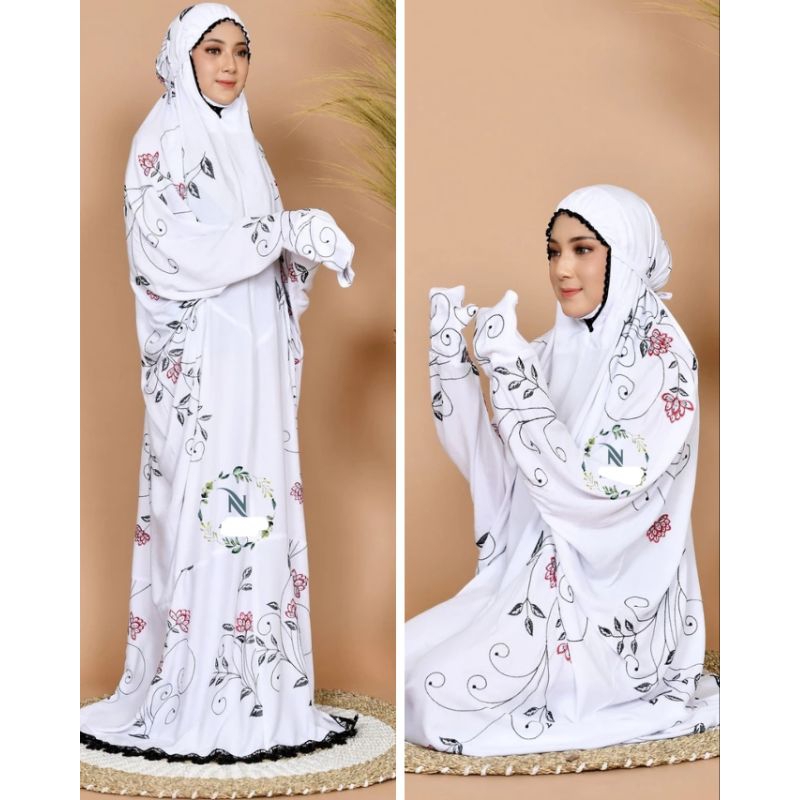 mukena putih bordir/mukena terusan putih/mukena bordir putih/mukena syadzilah/mukena putih/mukena ra