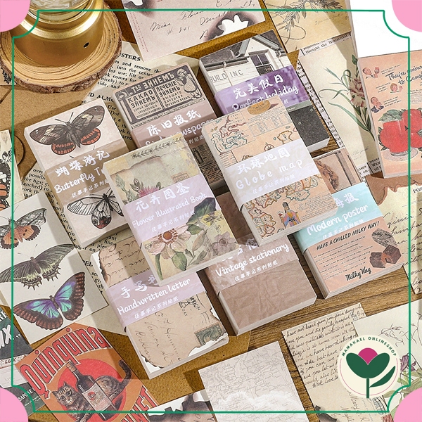 

1 set isi 60 lembar retro vintage deco art paper kertas hias jurnal scrapbook MK1365