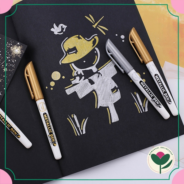 

Pulpen spidol metalik glitter silver gold cantik MK1757