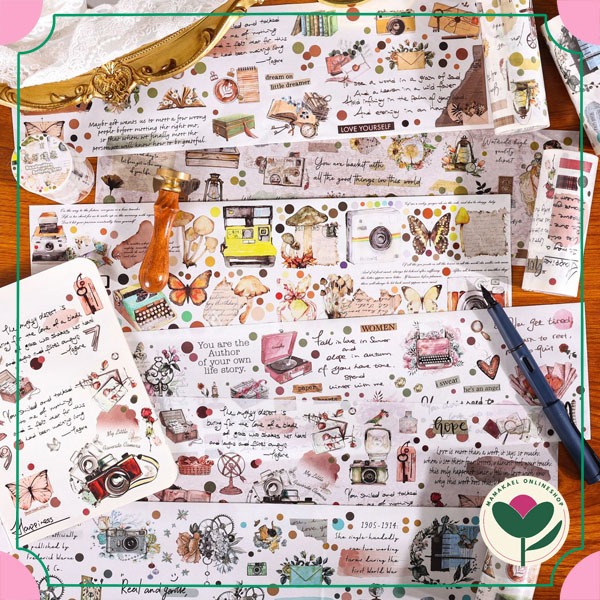 

Sticker roll love apocalypse kawai aesthetic retro vintage style washi masking tape deco journal MK1453