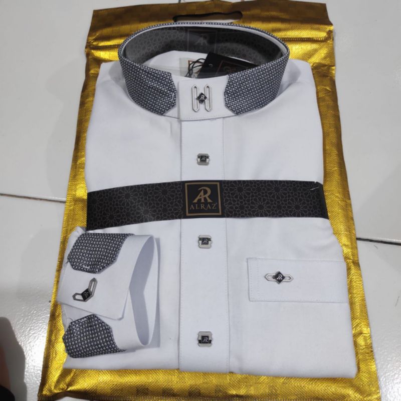 gamis Jubah Al Raz putih Woll premium manset