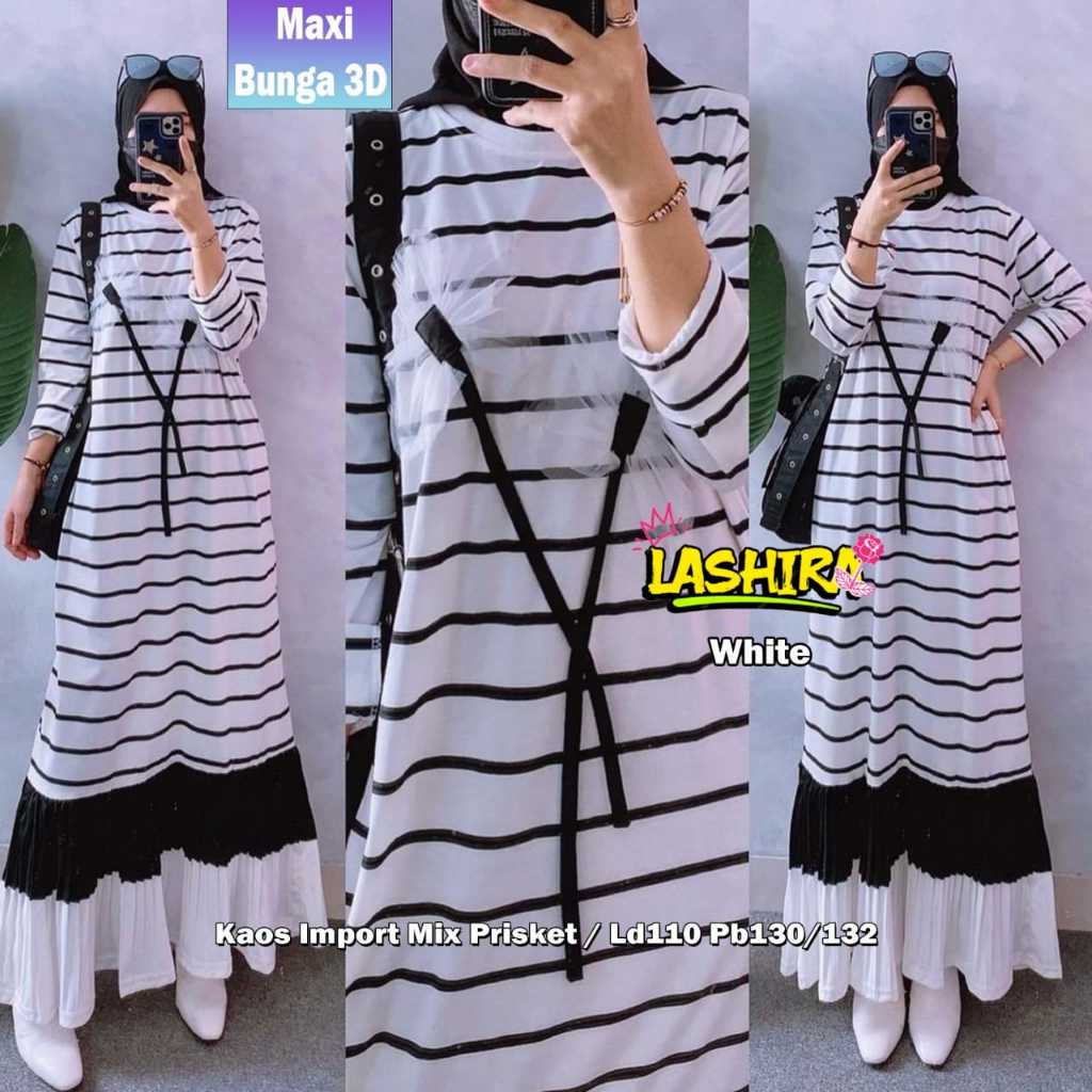 bunga midi dress jumbo pakaian baju gamis syari longdres long dres maxi maxy garis salur ld 110 big 