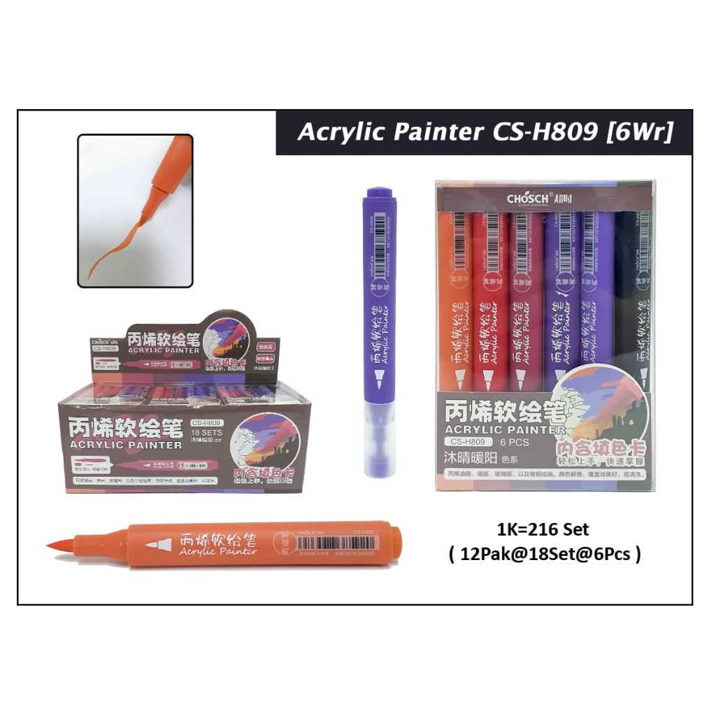 

akrilik acrylic painter MARKER set isi 6 brush tip permanen semua permukaan chosch ada 5 seri