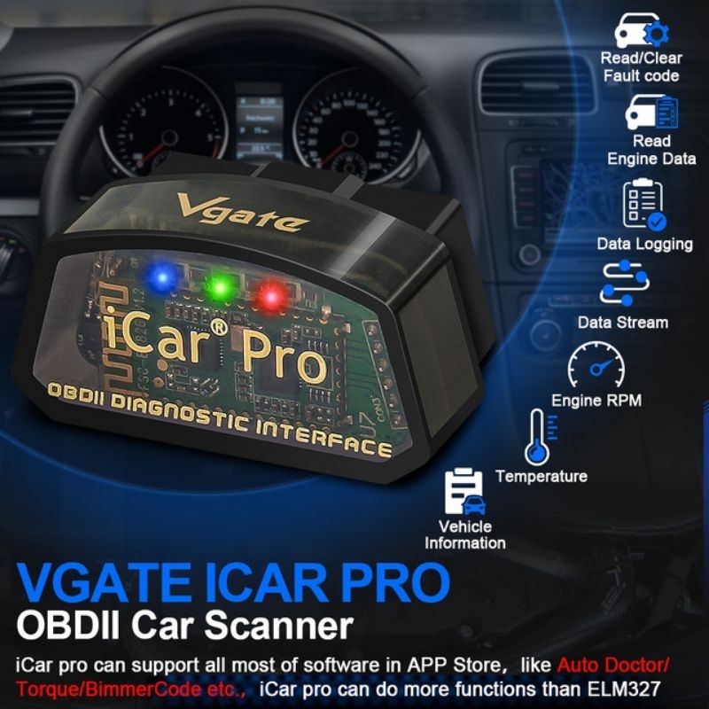 Scanner Mobil Bluetooth OBD2 ELM327 OBD II Alat Pendeteksi Kerusakan Mobil Bluetooth Vgate ICar