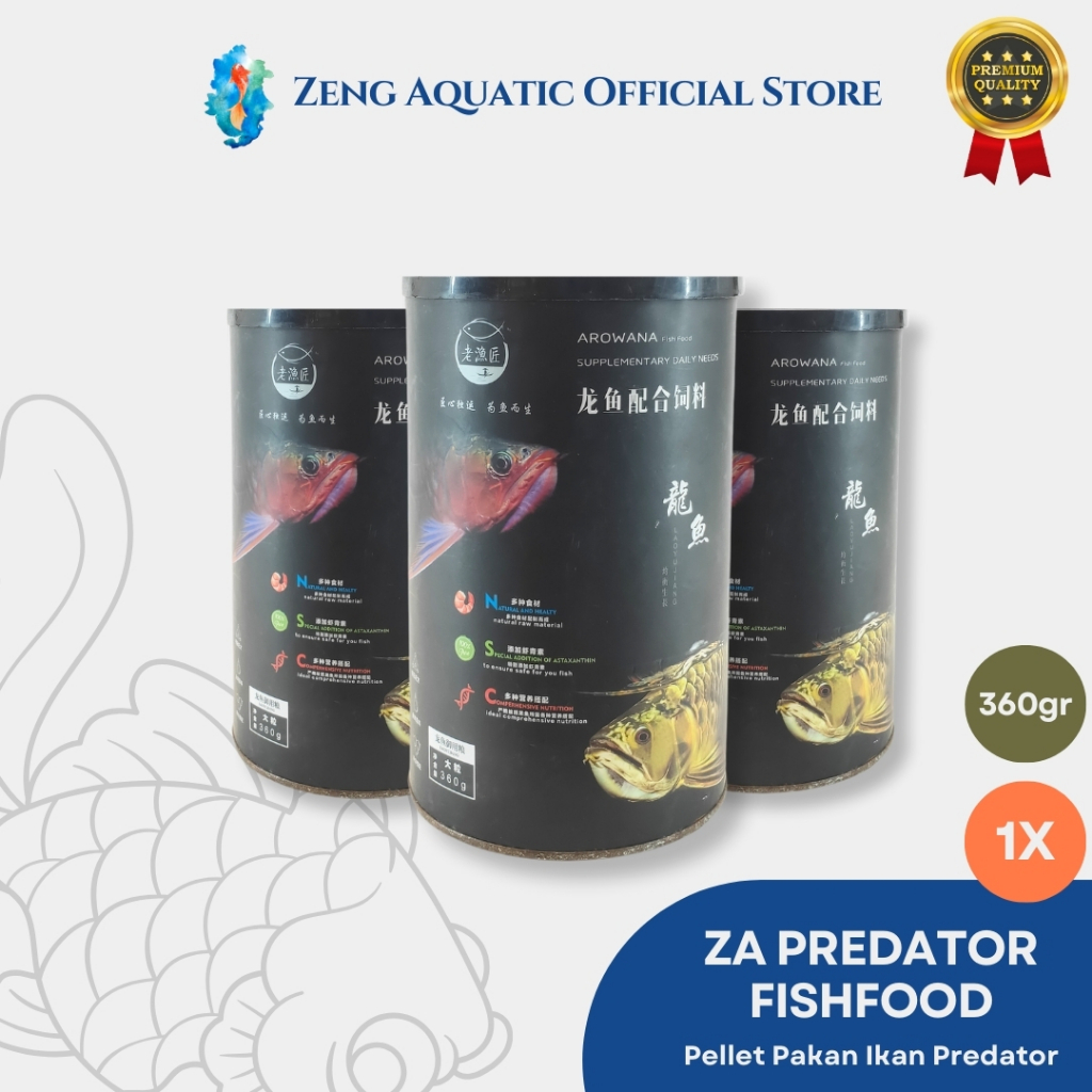 Aquartor Pelet ikan Arwana Pakan ikan Semua jenis predator 360 Gram ZAAro360g