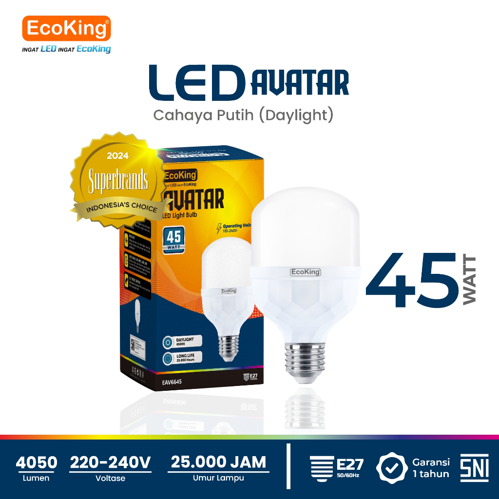 EcoKing Lampu Bohlam Rumah LED Avatar 45W Cahaya Putih (EAV6645DL)