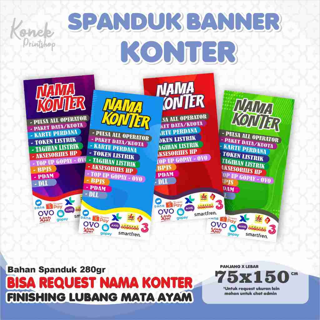 Spanduk Banner Konter / Banner Konter / Aksesoris Konter Bisa Custom Nama dan Ukuran