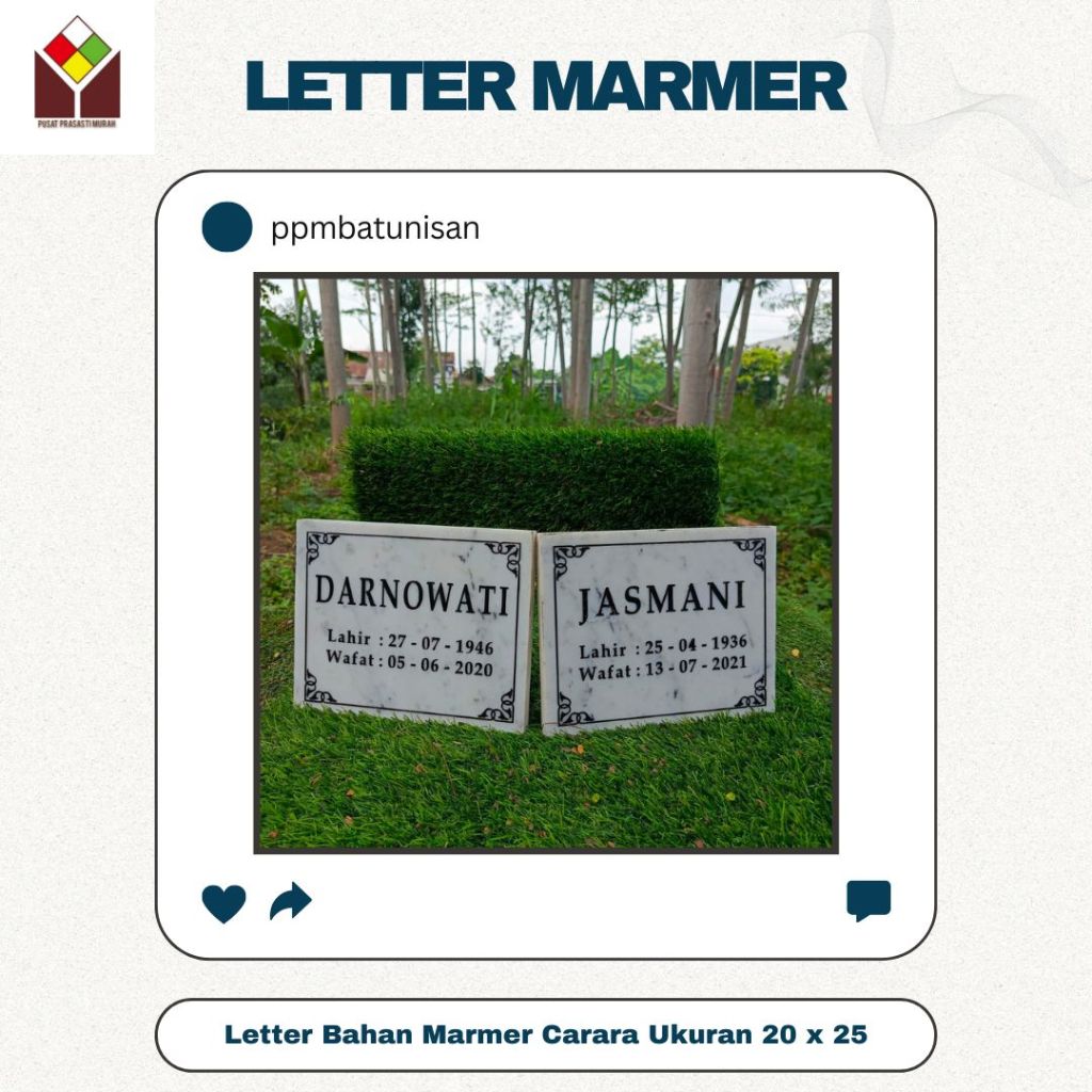 Letter Nama / Nama Kijing / Nama Makam 20x25 Marmer