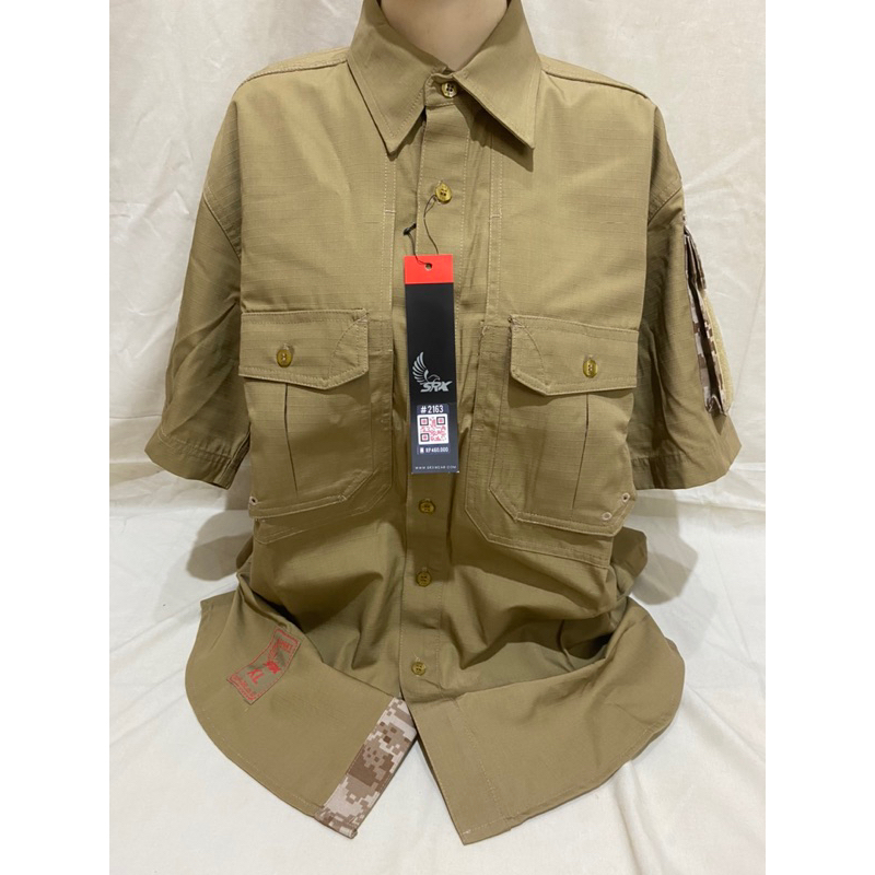 Kemeja PDL Taktikal Coklat Army Motif Camo Digital Coklat PT SRITEX