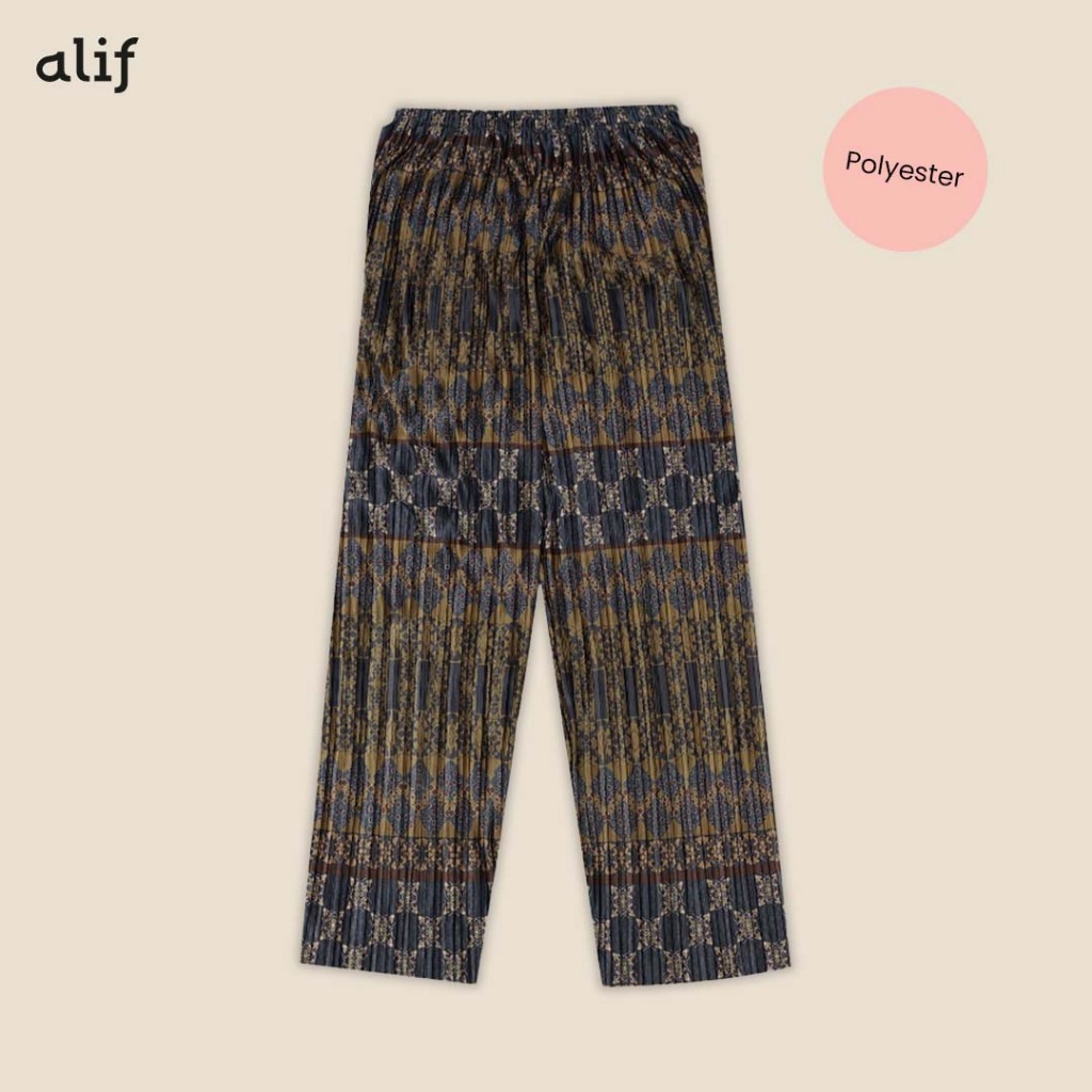 Alif Modern Wear - Celana Kulot Pleats Plisket Motif - Moroccan Tiles in Prussian