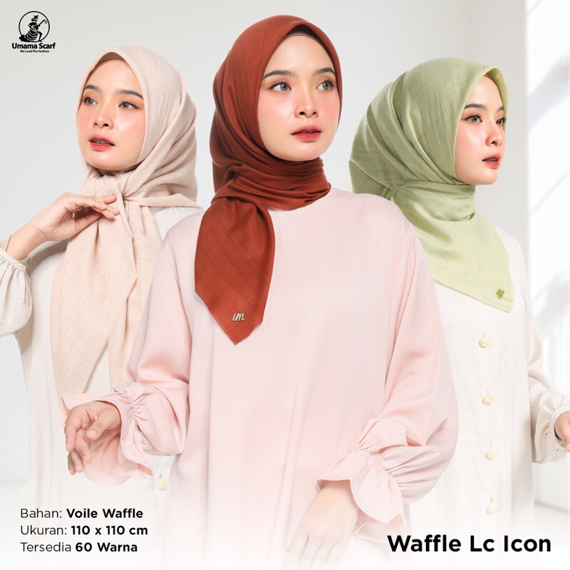 [Grosir 10pcs]Hijab Umama Scarf Voal Waffle Lc Metal Logo Jilbab Segi Empat Polos Laser Cut Jilbab S