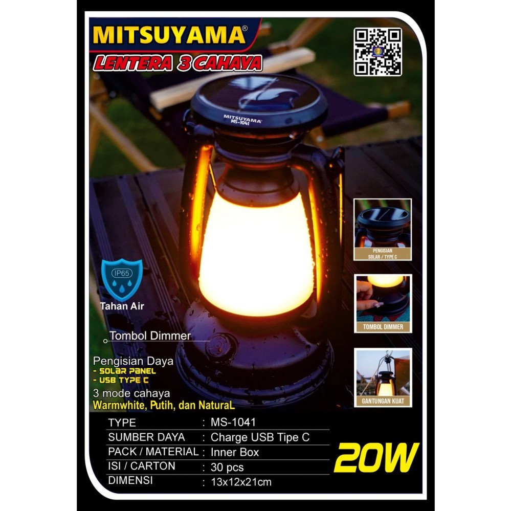 Lampu emergency Lentera 20w 3 cahayA /Solar cell Mitsuyama MS-1041  LAMPU EMERGENCY