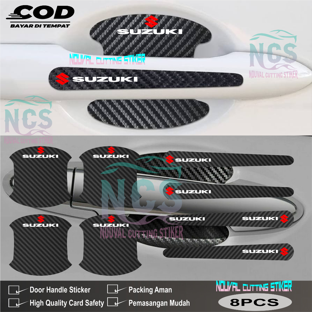 8 PCS Sticker Carbon 3D Pelindung Gagang Pintu Mobil Suzuki Sticker Carbon Pengaman Handle Pintu Mob