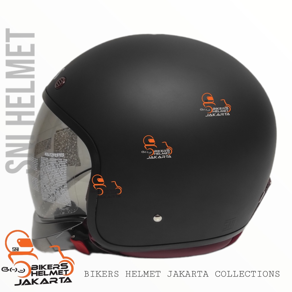 MDS HELM RETRO MAGNUM SOLID BLACK DOFF HALF FACE KACA SMOKE