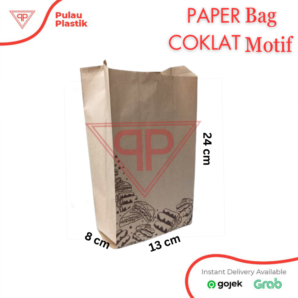 

Paper Bag Roti Coklat Motif 13x8x24 / Kantong Kertas Warna Coklat / Isi 100pcs