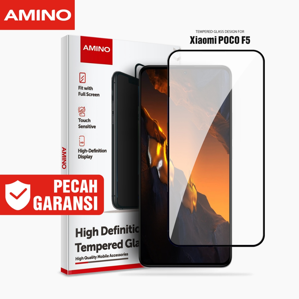 AMINO Tempered Glass 5D Untuk Xiaomi Poco F5 6.67 inch Fullcover Premium Glass Full Screen