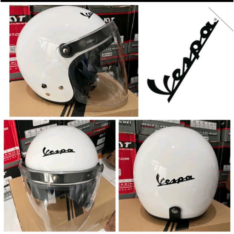 Helm vespa retro putih kaca venom