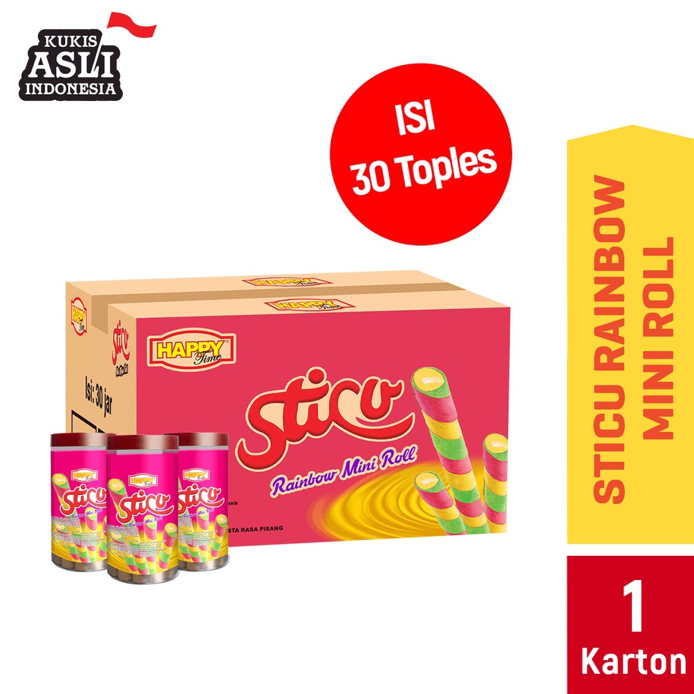 

KODE U35L Happy Time Astor Sticu Wafer Mini Roll Rainbow 1 Karton isi 3 Toples