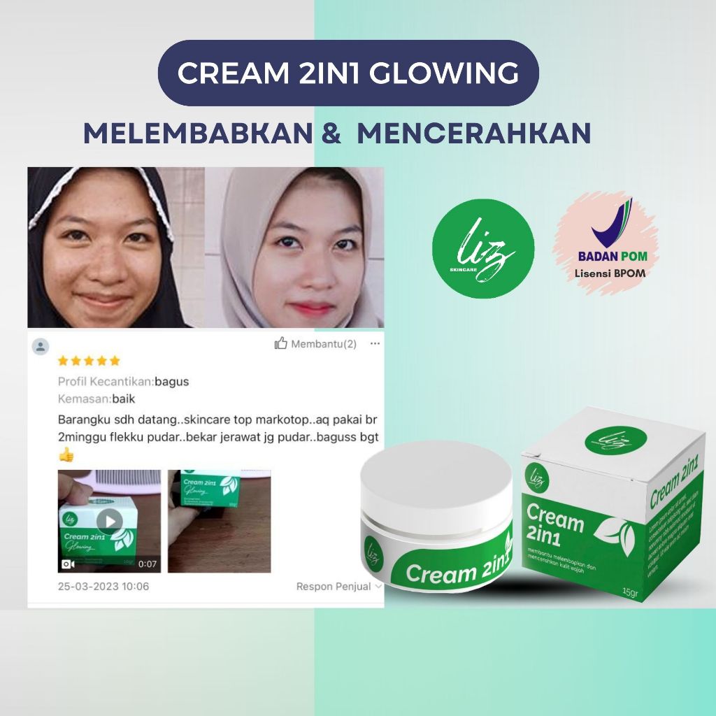 Cream Glow 2in1 Elzet Skincare Glowing BPOM Pelembab Kulit Wajah Ampuh Krim pemutih wajah Melembabka