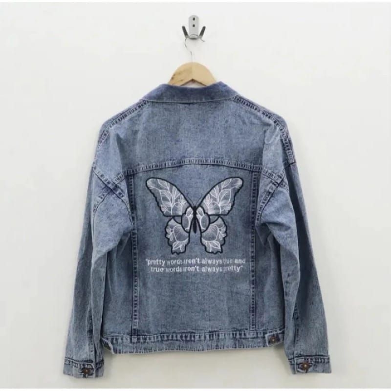 Oversize Jaket Jeans Bordir Wanita Jumbo Ld 120cm - Oversize Jaket Crop Top Jeans Wanita - Jacket Je