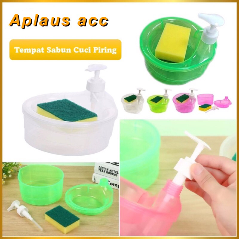 Tempat Sabun Cair Cuci Piring + Spons Dispenser Bentuk Mangkok Wadah Sabun