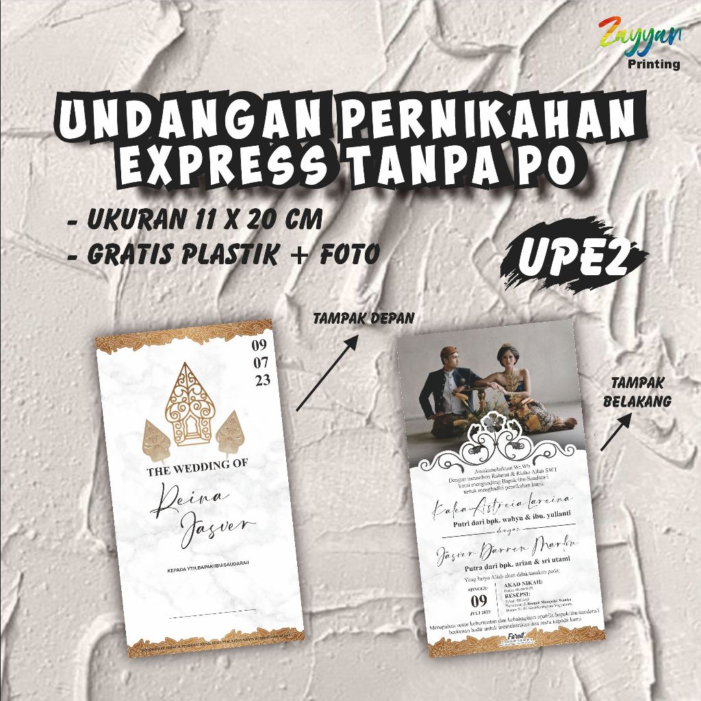 Undangan Pernikahan Bolak Balik 1 lembar Tema Jawa Kode UPE, Design Aestetik, Simple, Cantik, Expres
