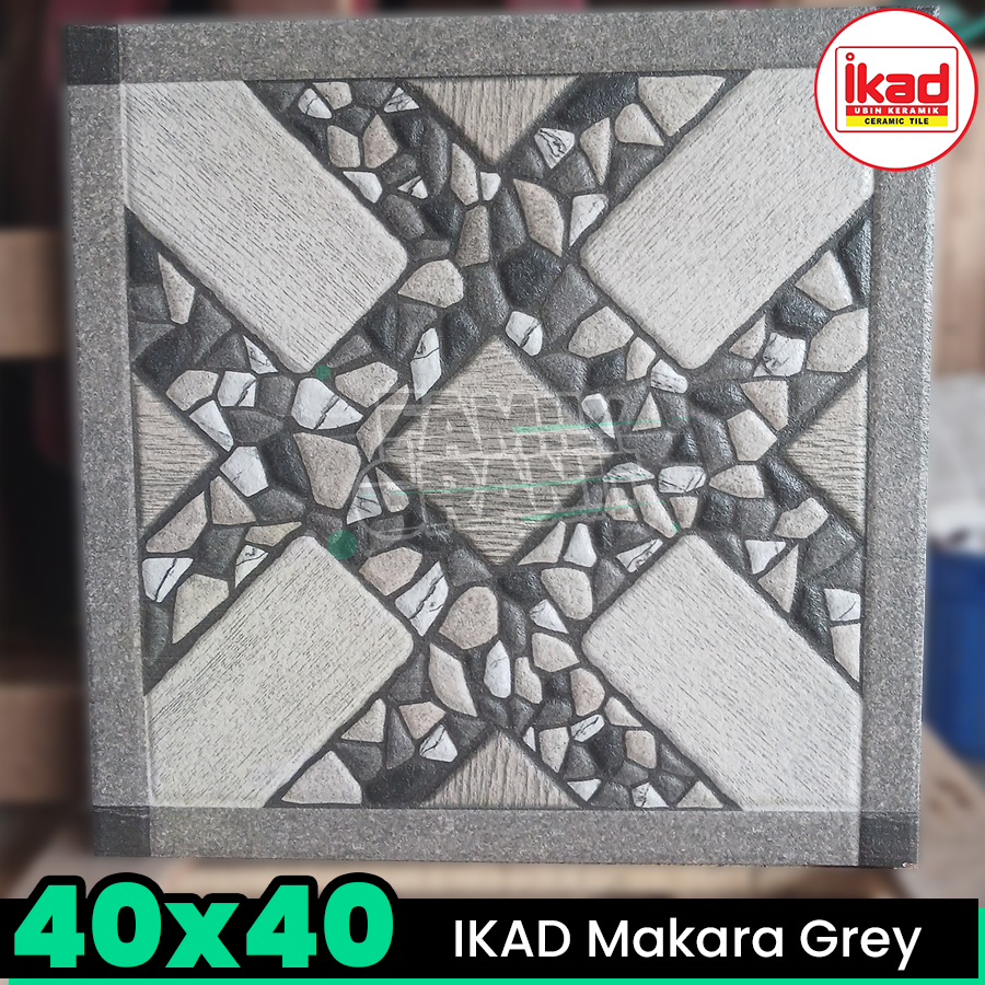 Keramik Kasar 40x40 IKAD Makara Grey Lantai Teras / Garasi / Carport
