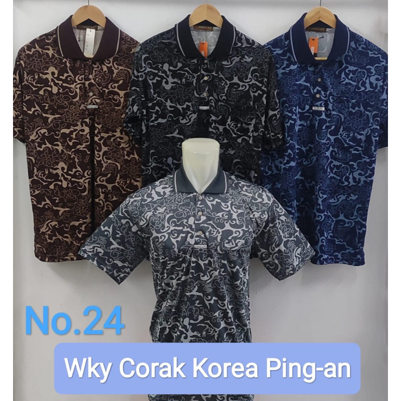 Kaos Krah Kerah Pria Lengan Pendek Motif Batik Corak Korea Keren Terbaru - Kaos Wangki Fullprinting