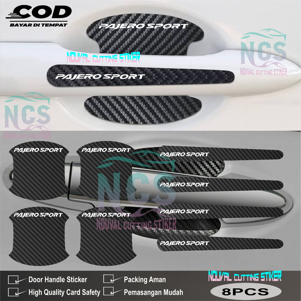 8 PCS Sticker Carbon 3D Pelindung Gagang Pintu Mobil Pajero Sport Sticker Carbon Pengaman Handle Pin