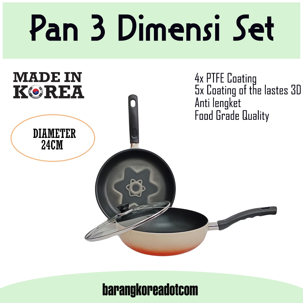 Akebonno Pan 3 Dimensi 24cm / Wok Pan dan Fry Pan 3D Set 24cm / Wok Pan Fry Pan Akebonno Anti Lengke