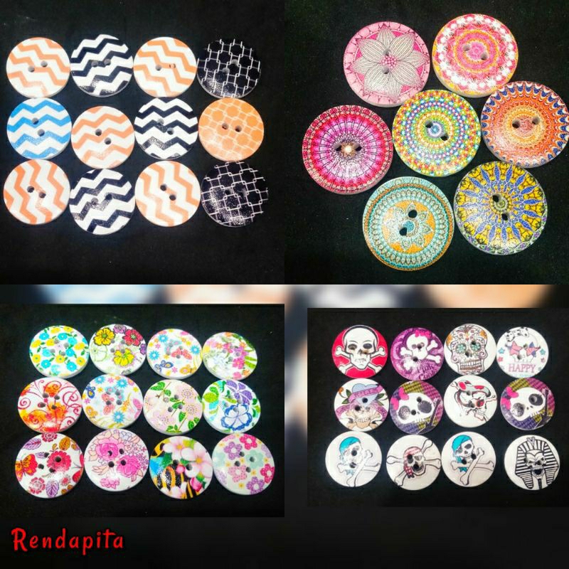 Kancing Kayu Motif / Kancing Kayu Variasi 2cm