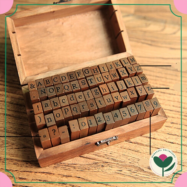 

Vintage wooden box alphabet number stamp cap stempel huruf angka aesthetic retro diy jurnal scrapbook MK1306 MK1307