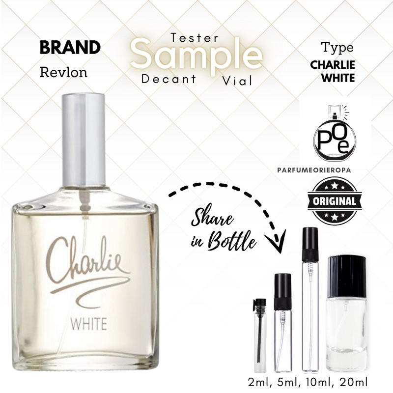 Sample Parfum Wanita Revlon Charlie White Original Tester decant vial travel size pocket mini parfum