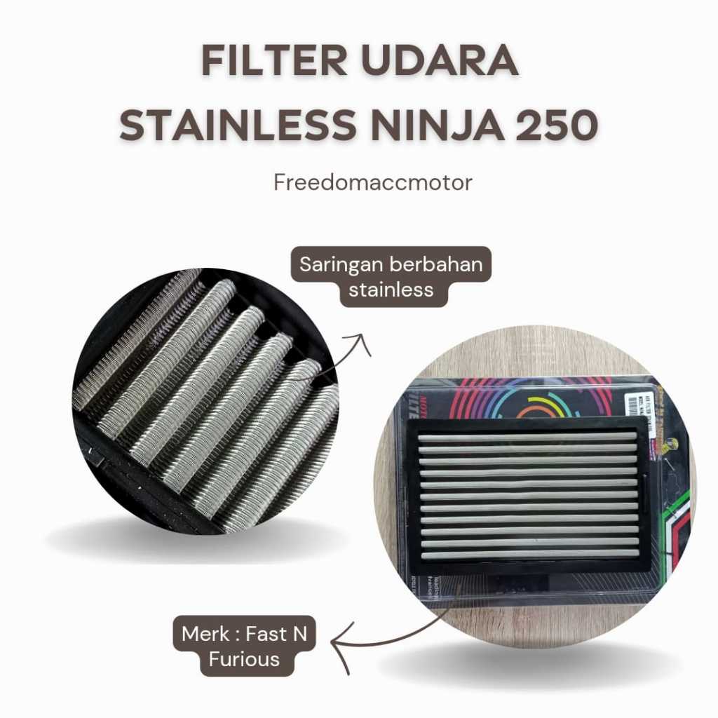 Filter udara stainless Ninja 250 Fi Old 2013-2017 Ninja Carbu 2008-2012 saringan udara variasi grade