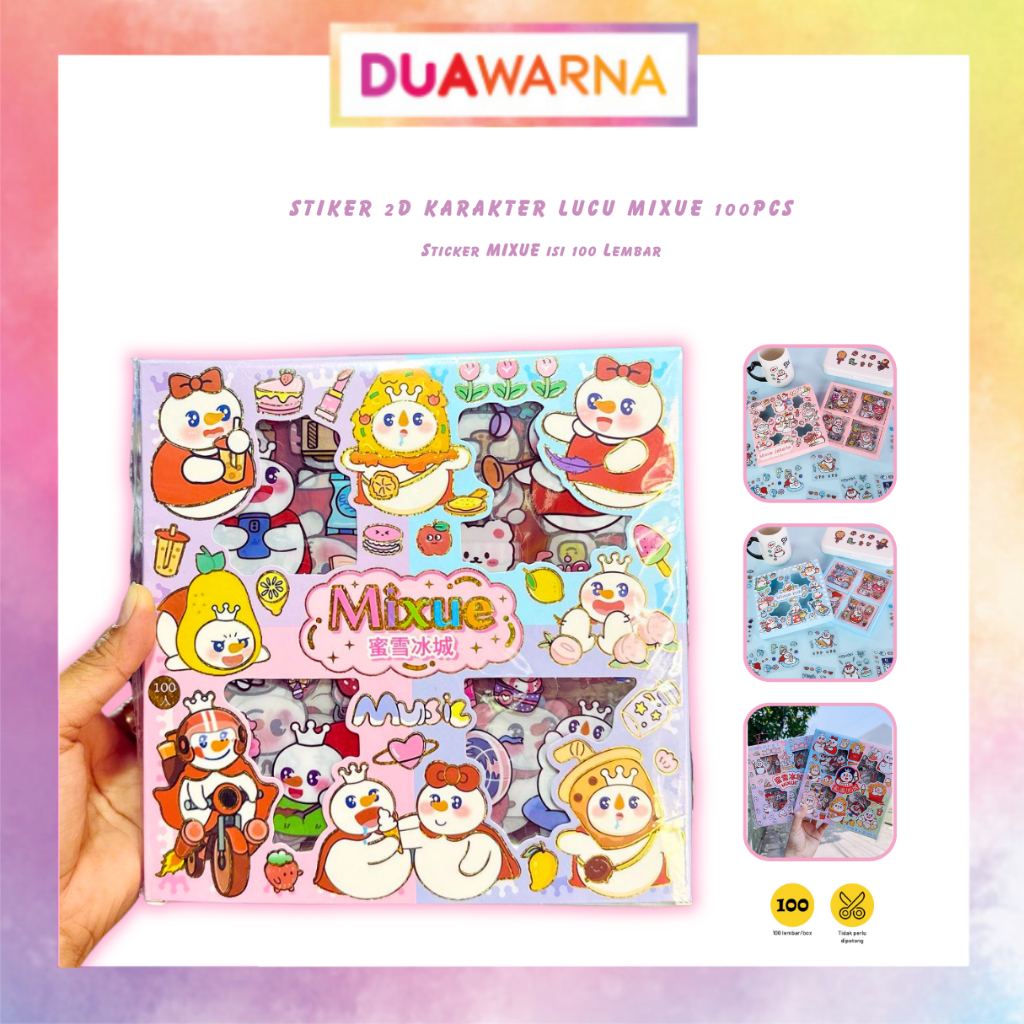 

DuaWarna Stiker Karakter Snowking Mixue 2D 100 Lembar