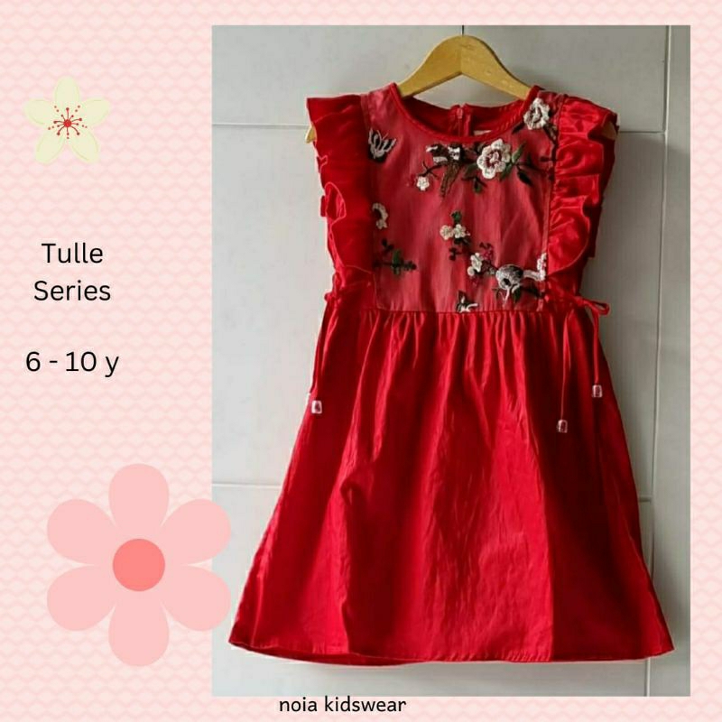 Dress Merah Tile Valentino Anak Perempuan 6 7 8 9 10 tahun Baju Imlek Noia Katun